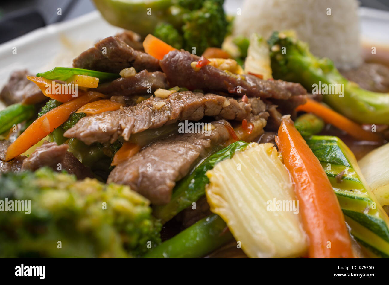 Thai beef pad pak with rice and mixed vegetables Stock Photo - Alamy