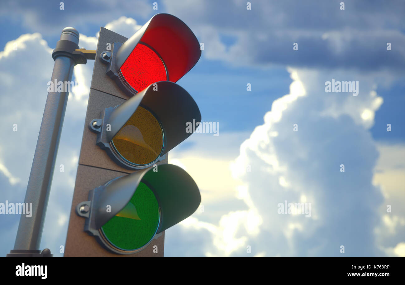 Traffic light with red light on, signal closed to go ahead. Stock Photo