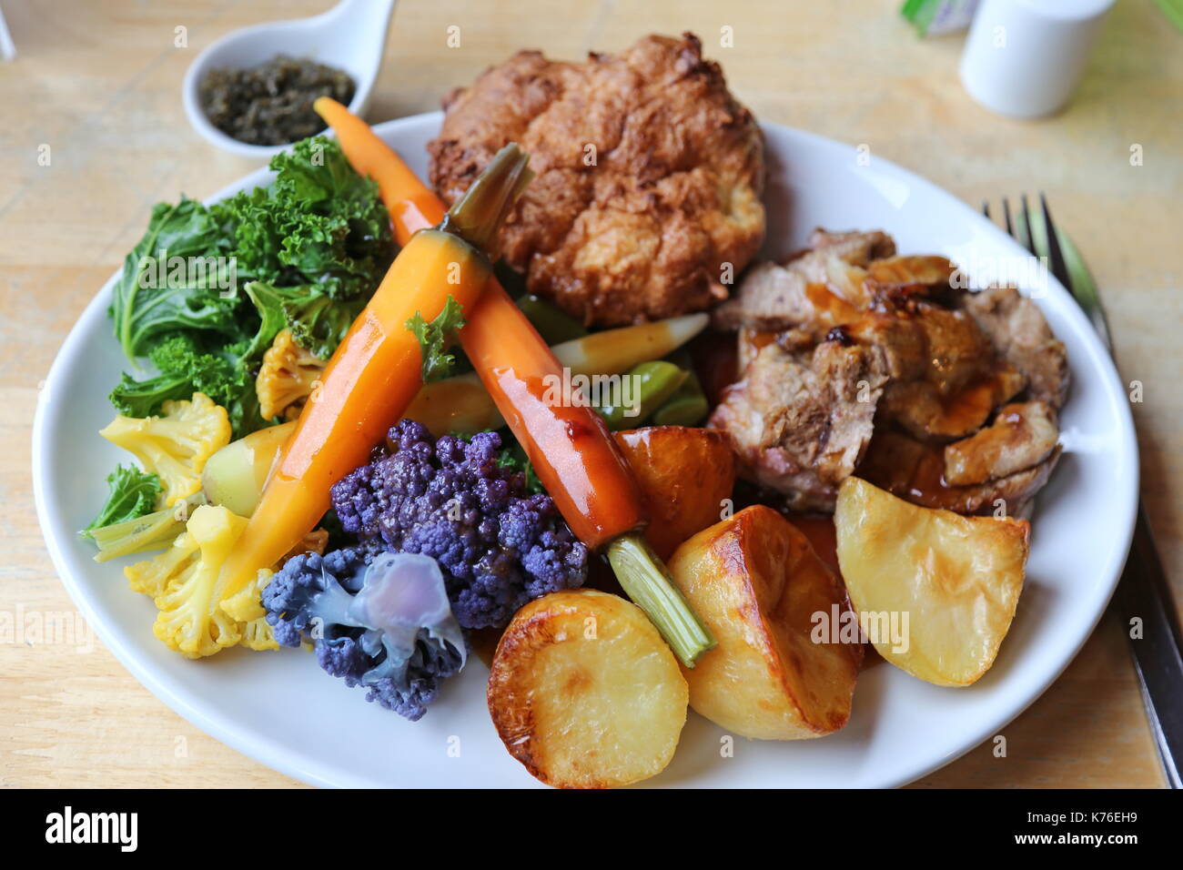 Lamb Roast, Engine Room Restaurant, Poundbury Farm Way, Poundbury, Dorchester, Dorset, England, Great Britain, United Kingdom, UK, Europe Stock Photo