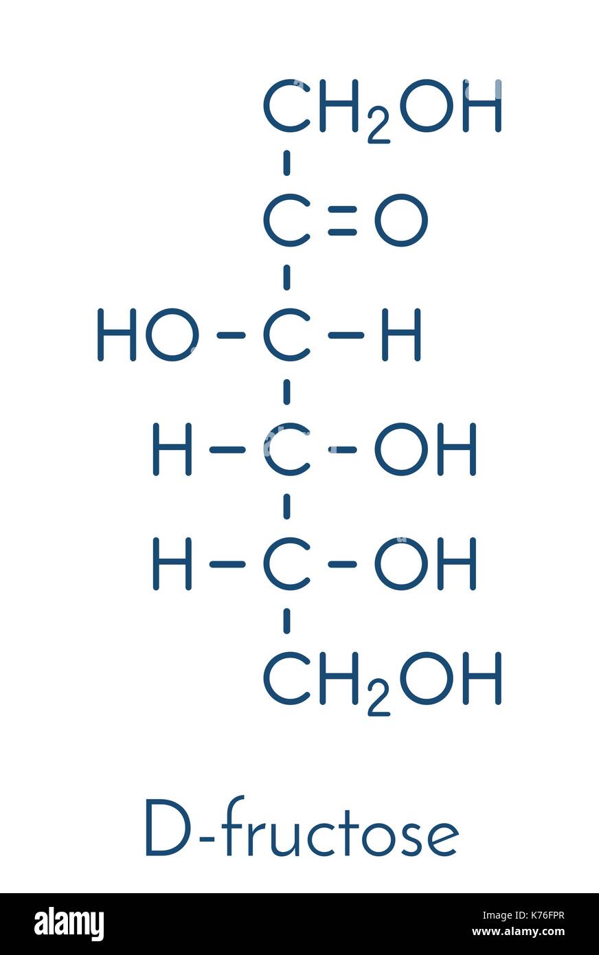 Fructose (D-fructose) fruit sugar molecule. Component of high-fructose corn syrup (HFCS). Skeletal formula. Stock Vector