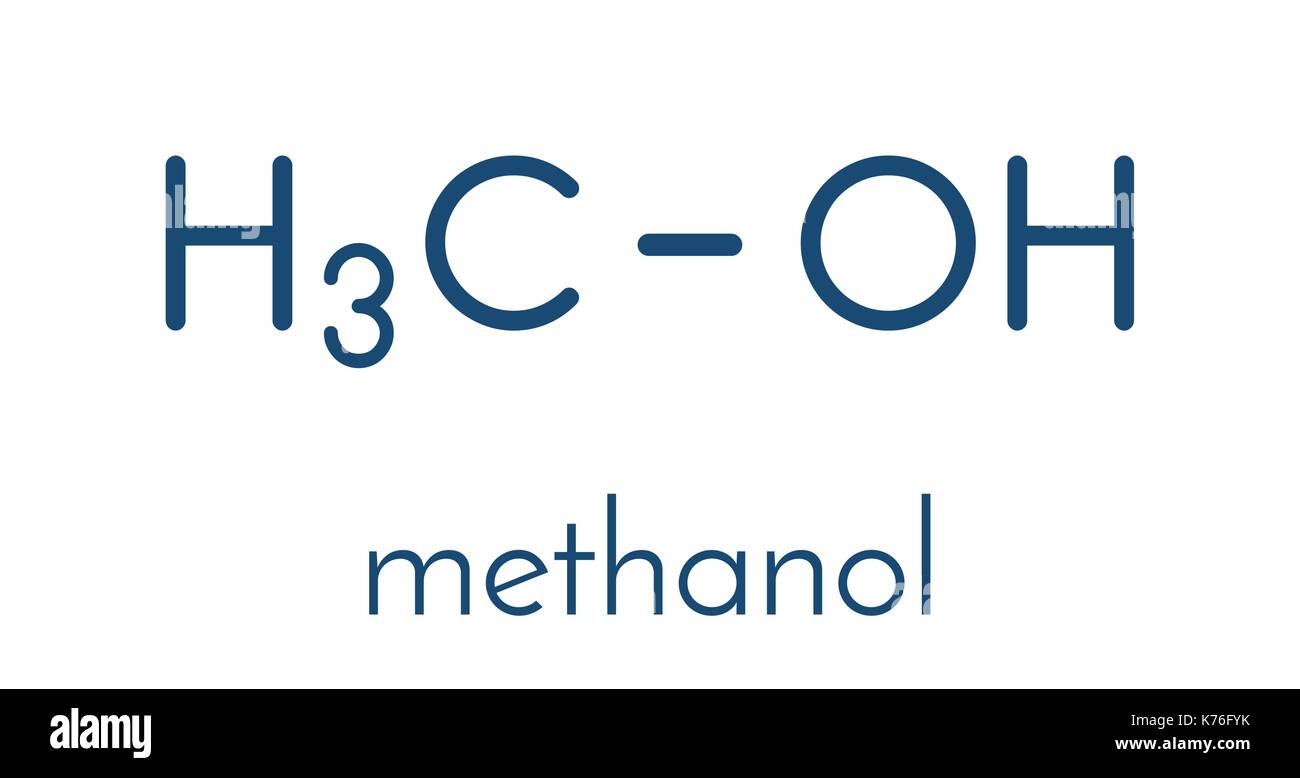 Methanol (methyl alcohol, MeOH) molecule. Highly toxic. Skeletal formula. Stock Vector