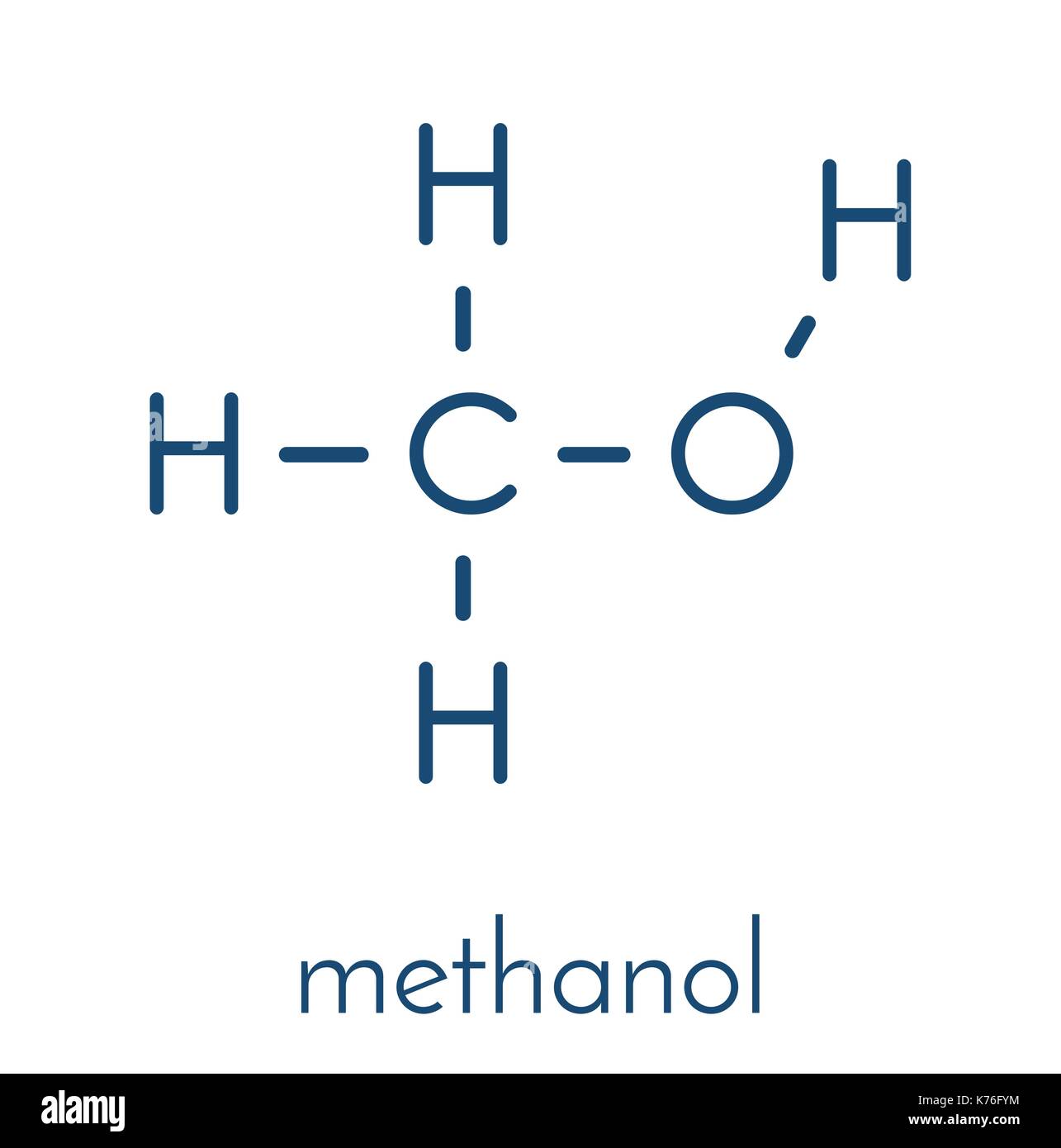 Methanol (methyl alcohol, MeOH) molecule. Highly toxic. Skeletal formula. Stock Vector