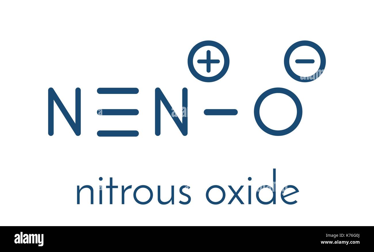 Nitrous oxide (NOS, laughing gas, N2O) molecule. Used in surgery as analgesic and anesthetic