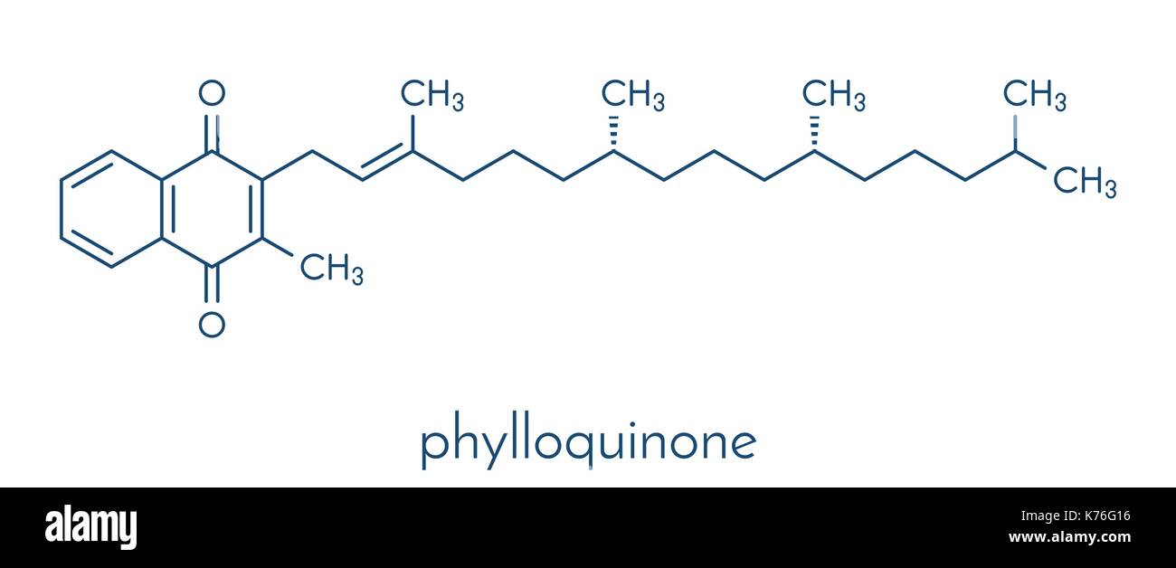 Vitamin K (K1, phylloquinone, phytomenadione) molecule. Skeletal formula. Stock Vector