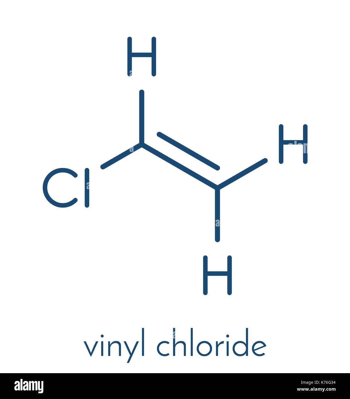 Vinyl chloride, polyvinyl chloride (PVC) plastic building block. Skeletal formula. Stock Vector