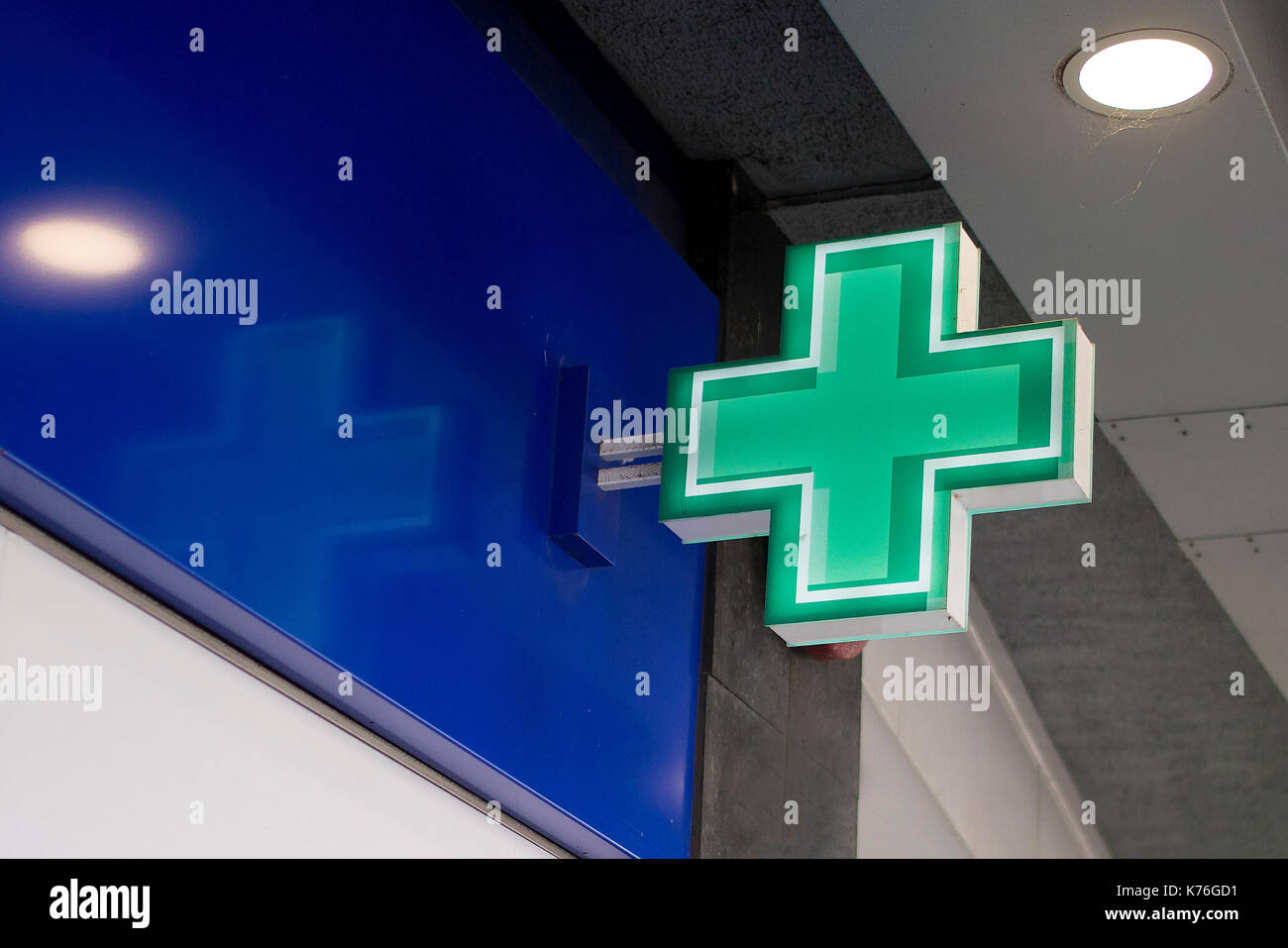 Pharmacy signage outside a Boots store in the Frenchgate Centre in Doncaster, Yorkshire, England, United Kingdom Stock Photo