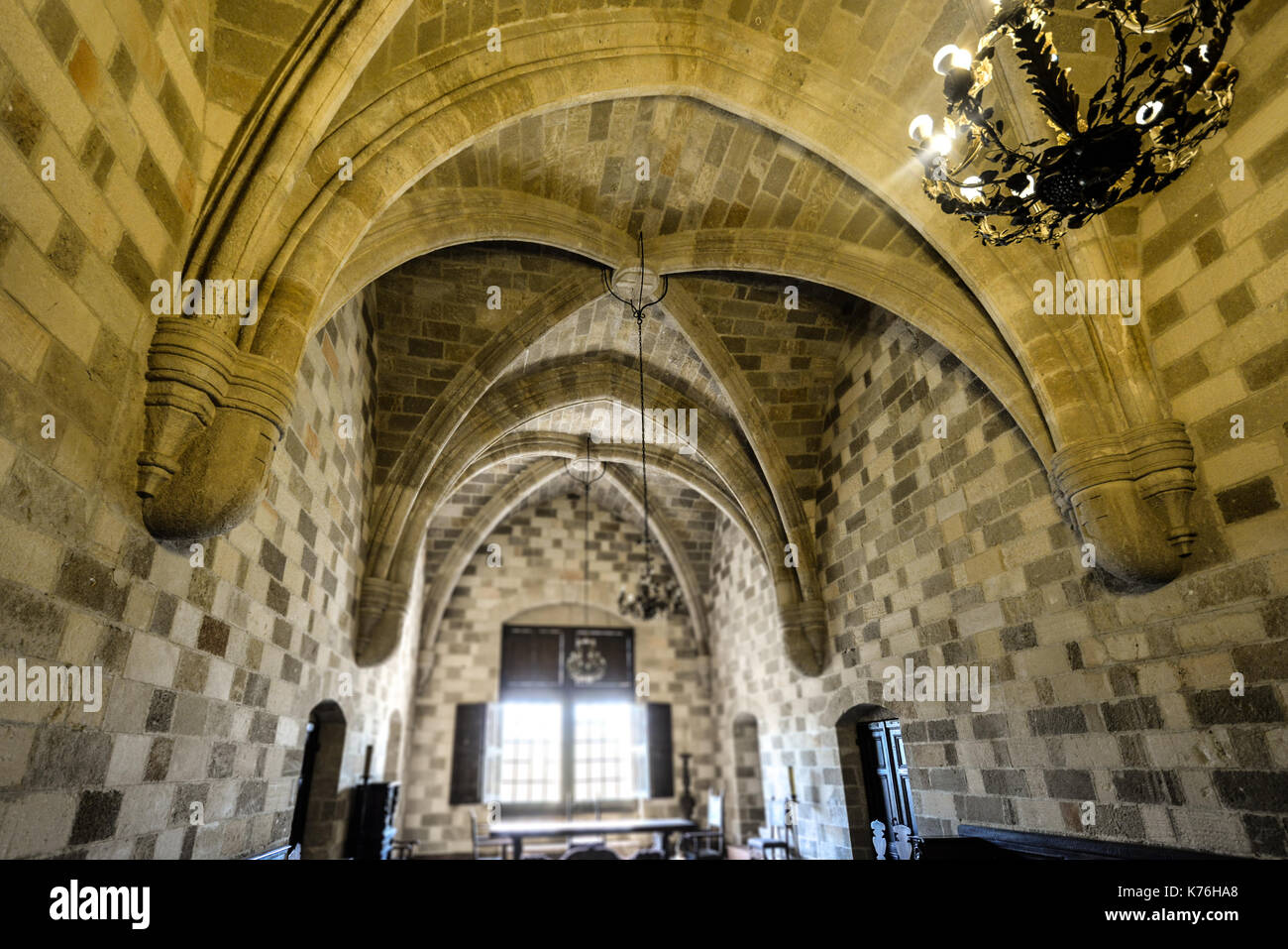 Interior dining room in the Palace of the Grand Master of the Knights of Rhodes in Rhodes Greece Stock Photo
