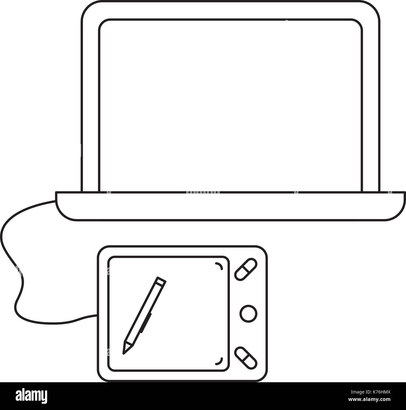 computer with graphic tablet icon over white background vector ...