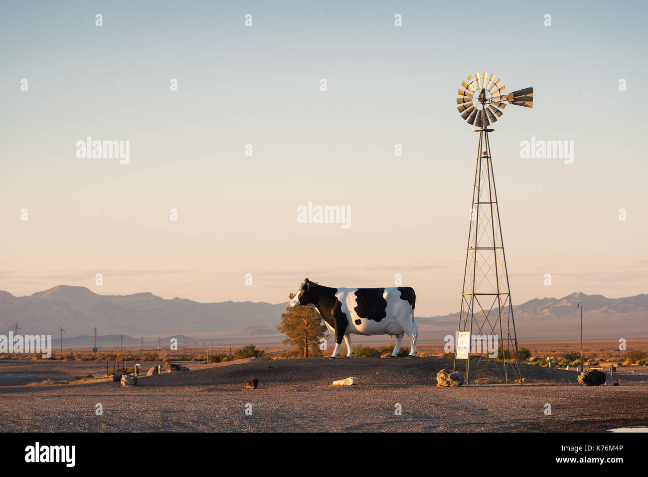 The Big Bovine Of The Desert at sunset in the Armagosa Valley, Nevada, near the California State Line and Death Valley Junction Stock Photo