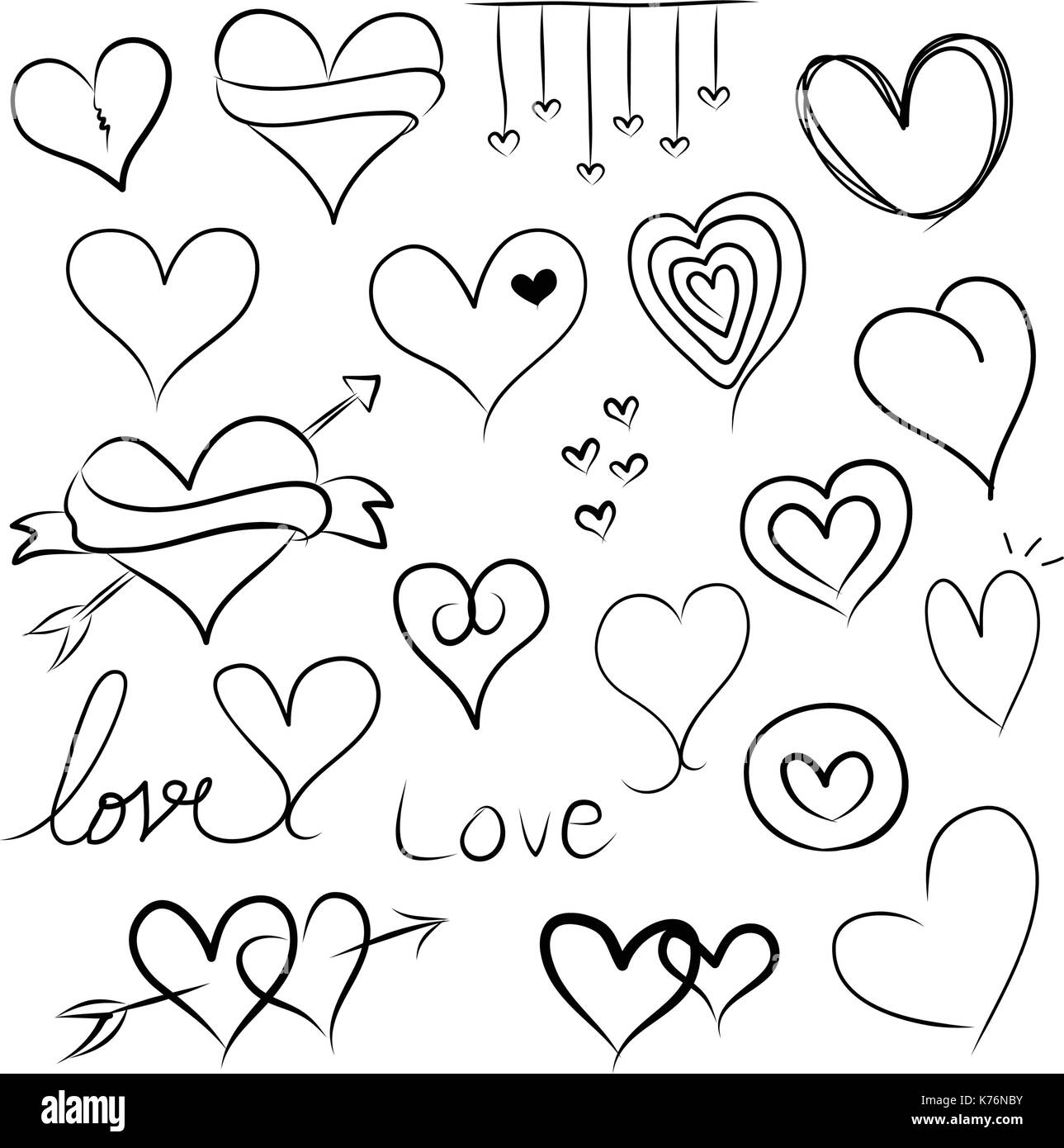 Set of doodle hearts Stock Vector Image & Art - Alamy