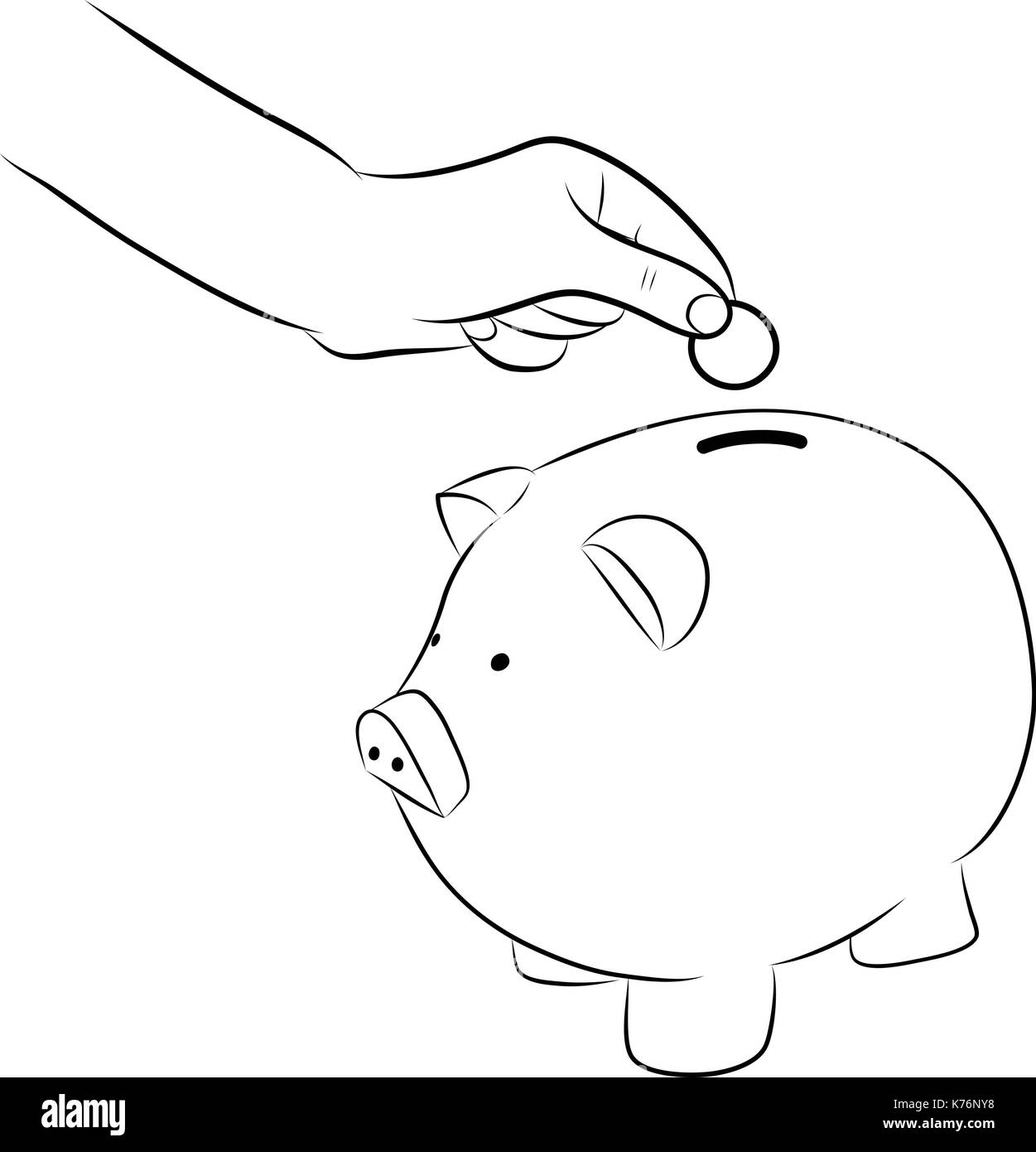 Hand Putting Coins Money Into Saving Piggy Bank Stock Vector - 