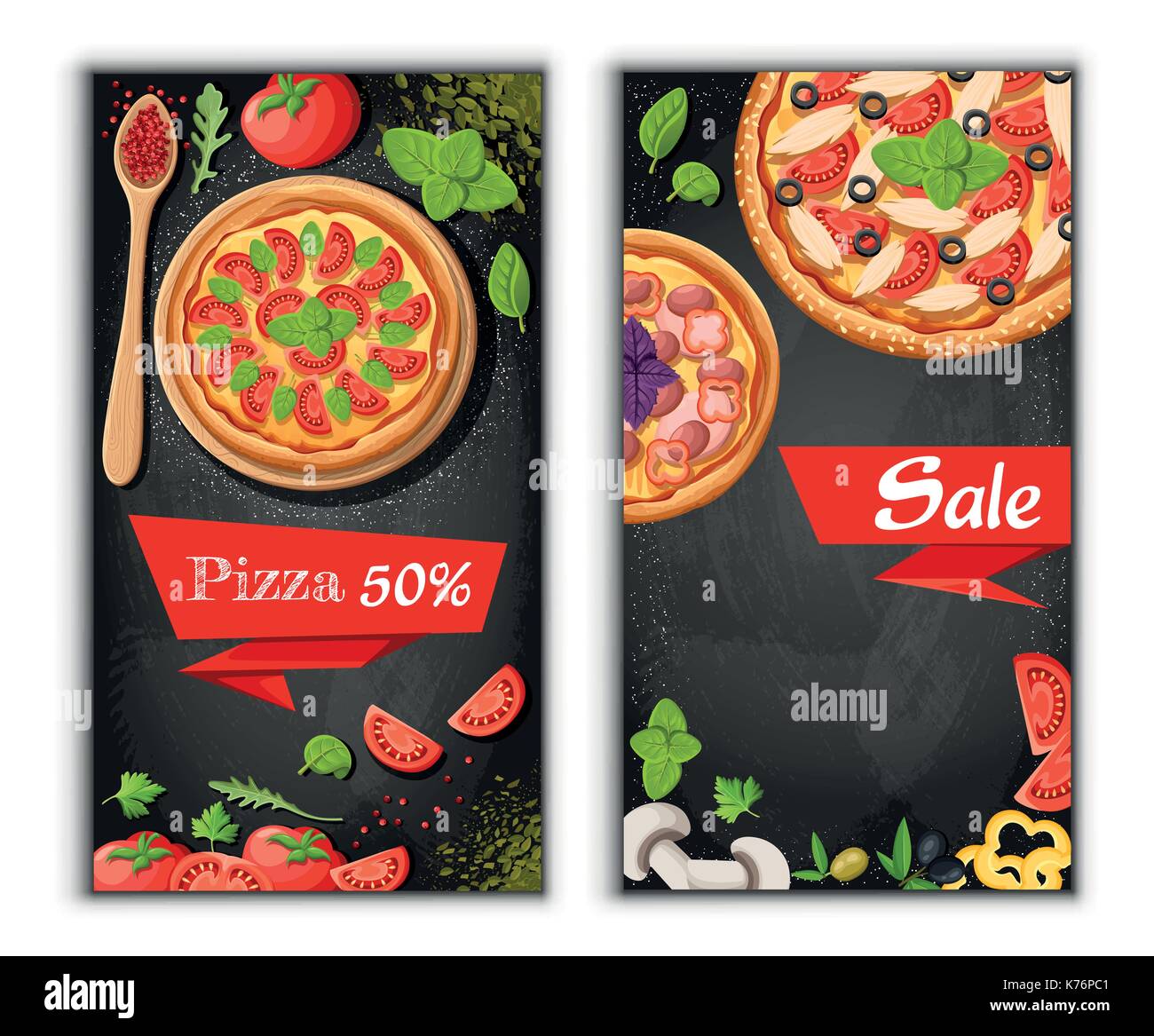 Pizza Menu Chalkboard Cartoon Background With Fresh Ingredients Stock Vector Image Art Alamy