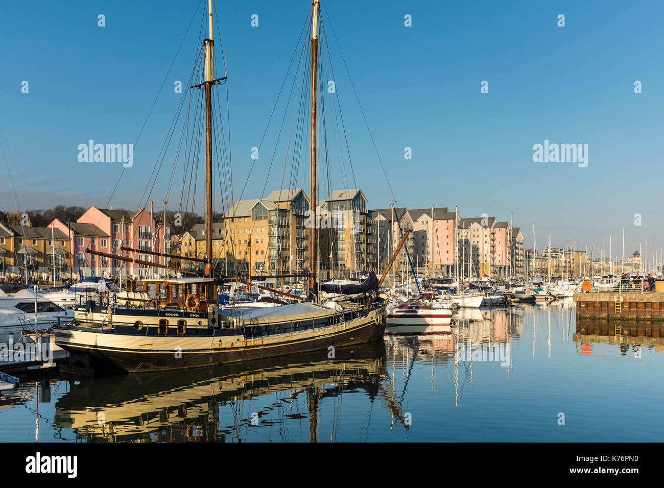 Regeneration of Portishead Marina with modern apartments and moored