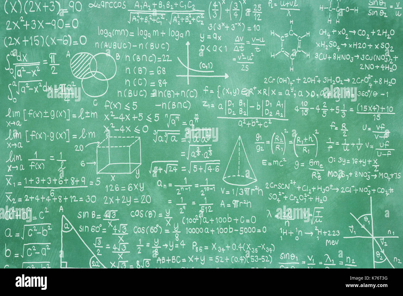 green blackboard with math formula or education background math chalkboard background