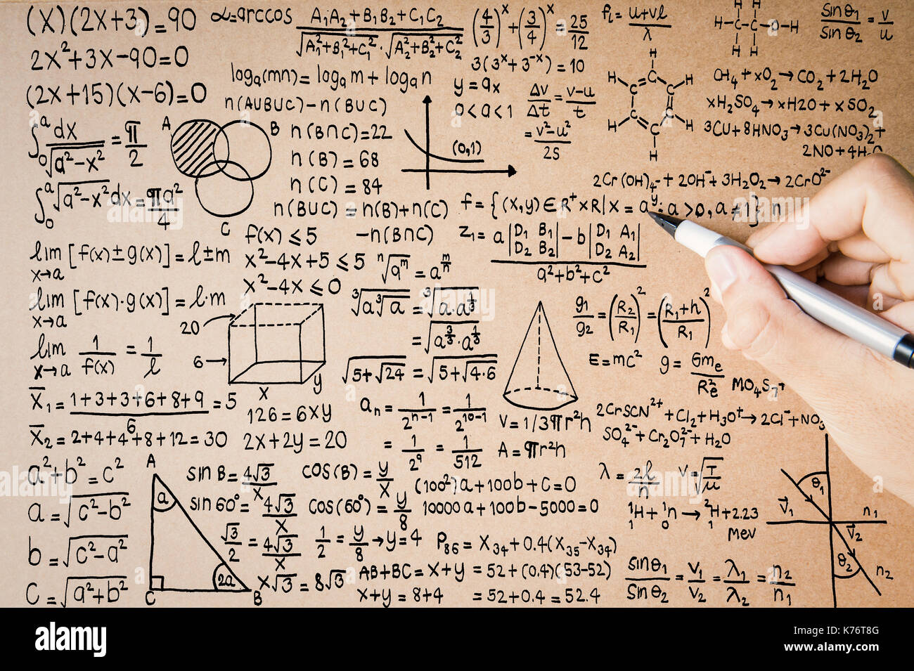 hand writing math formula on brown paper or education background Stock  Photo - Alamy