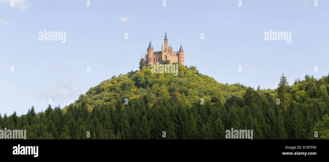 Aerial view of famous Hohenzollern Castle, ancestral seat of the imperial House of Hohenzollern and one of Europe's most visited castles, Baden-Wurtte Stock Photo