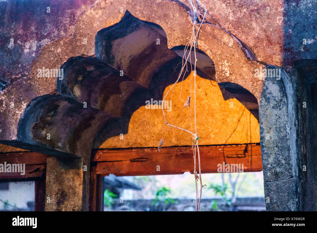 DetaDetail of residential building at abandoned Maharishi Mahesh Yogi Ashram (Beatles Ashram). Stock Photo