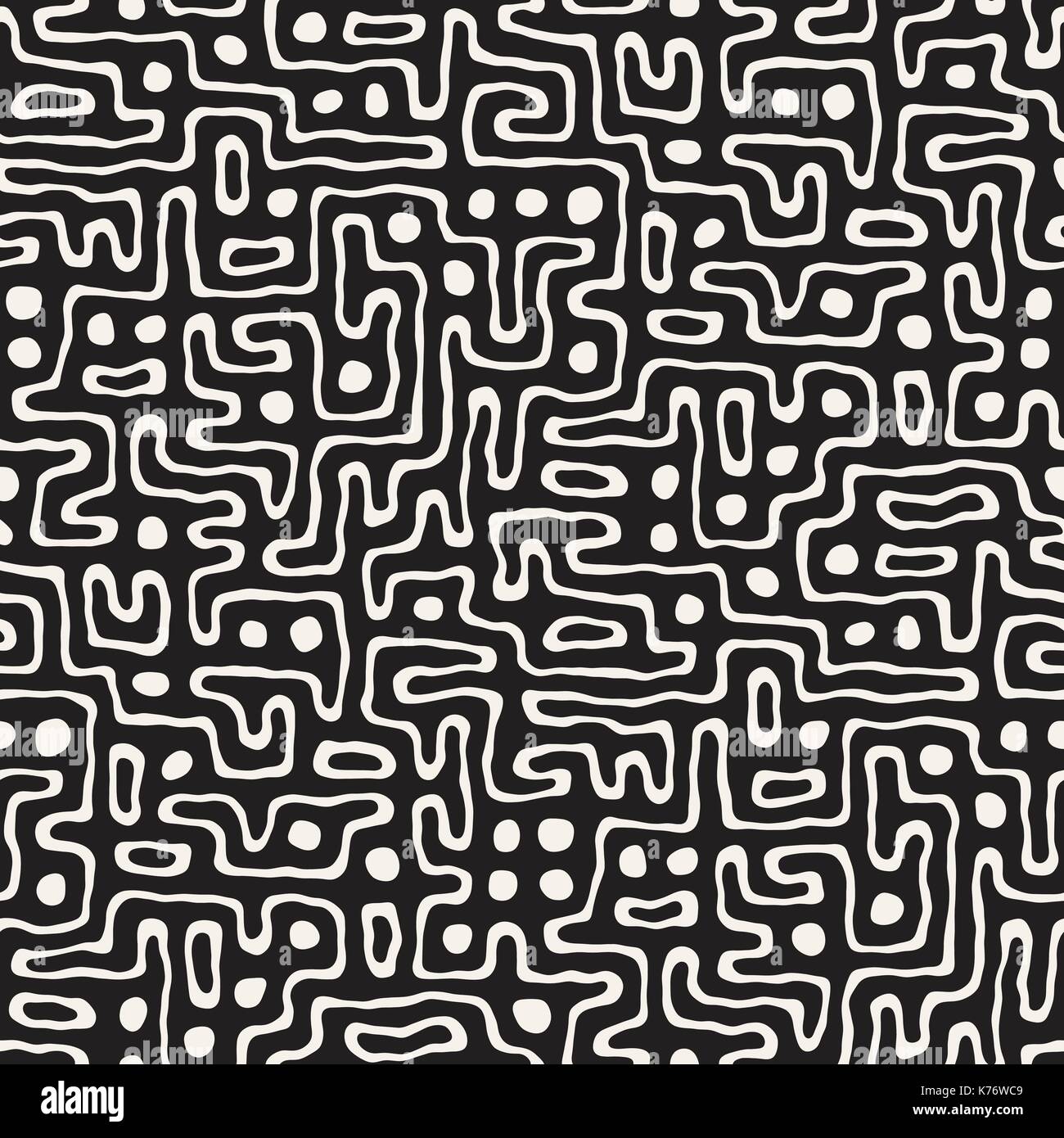 Seamless pattern with maze lines. Monochrome abstract background. Vector hand drawn labyrinth. Stock Vector