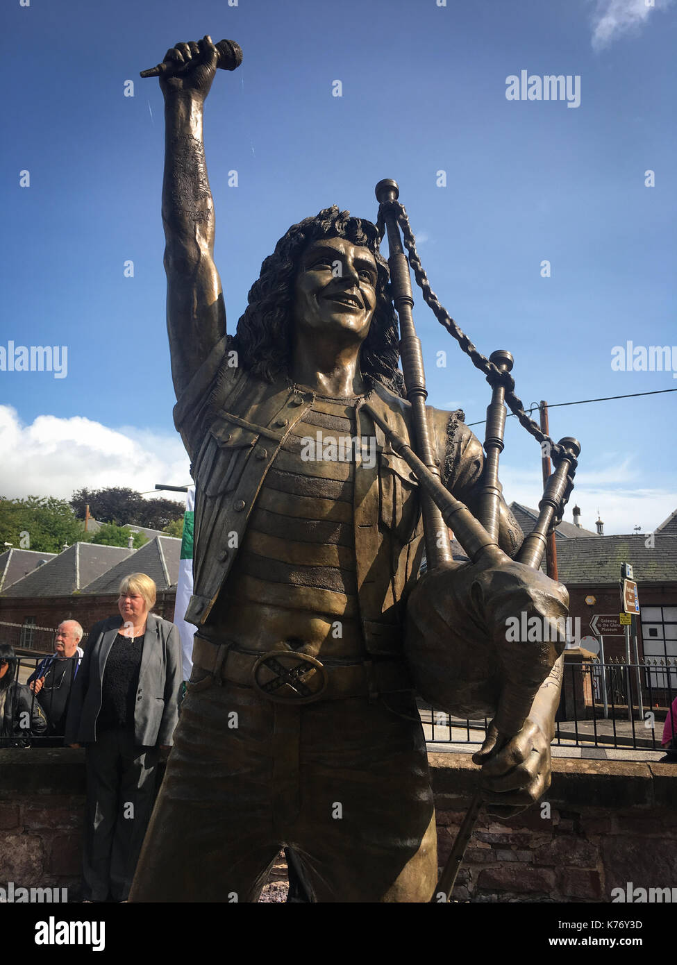 Bon Scott statue, AC/DC, in Kirriemuir, in Scotland, on 14 September 2017. Stock Photo