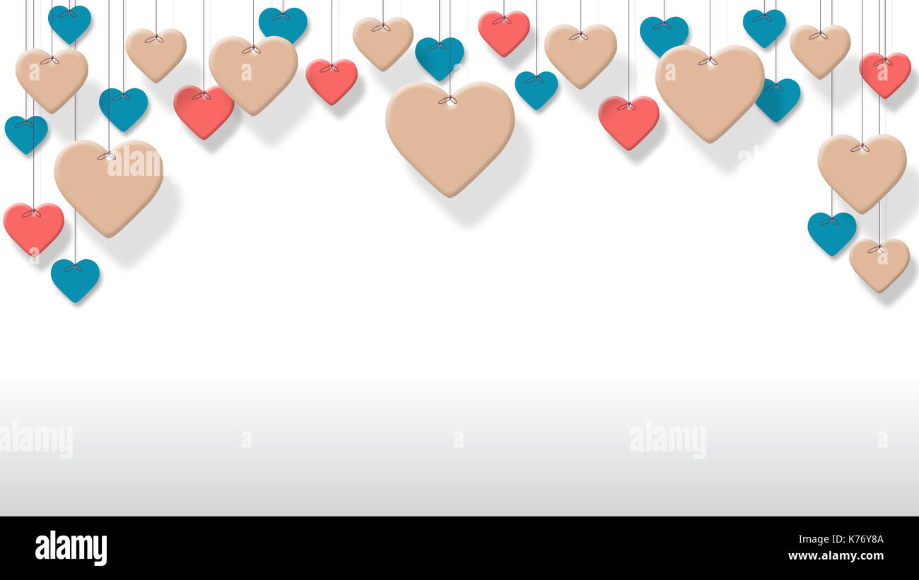 Background of colorful hearts hanging with copy space / Background for ...