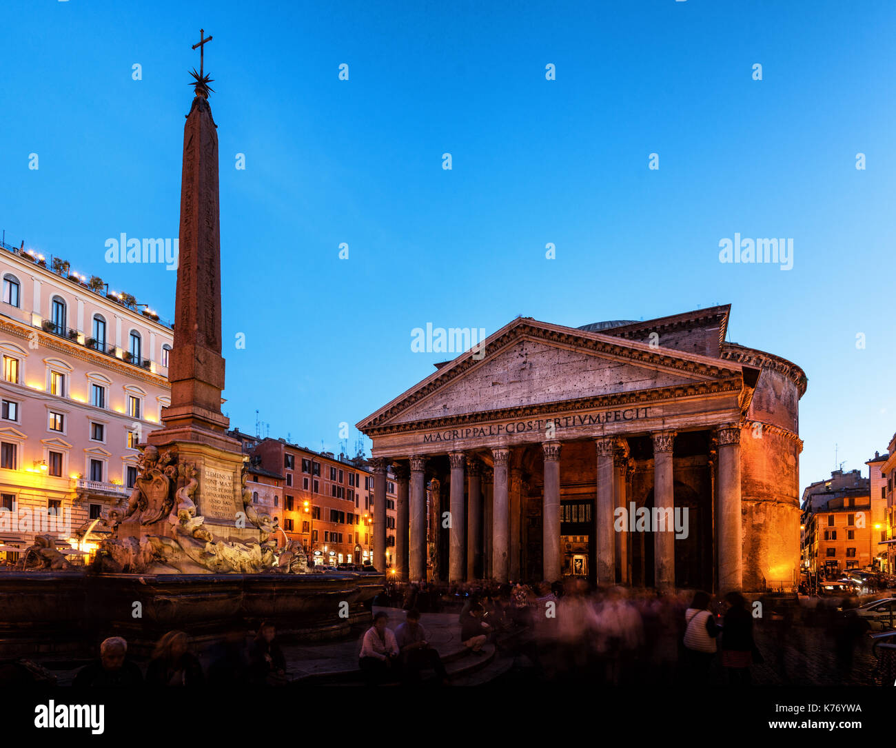 A night shot over the square of Pantheon in Rome Stock Photo