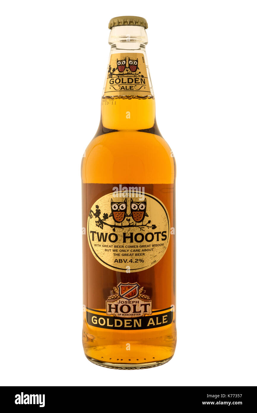 Joseph Holt Brewery Two Hoots Golden Ale bottled beer. Stock Photo