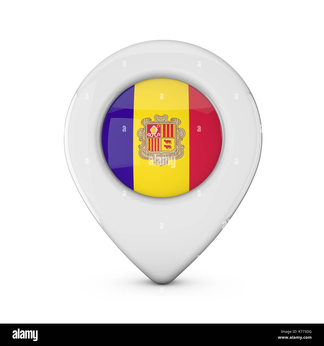 Andorra flag location marker icon. 3D Rendering Stock Photo