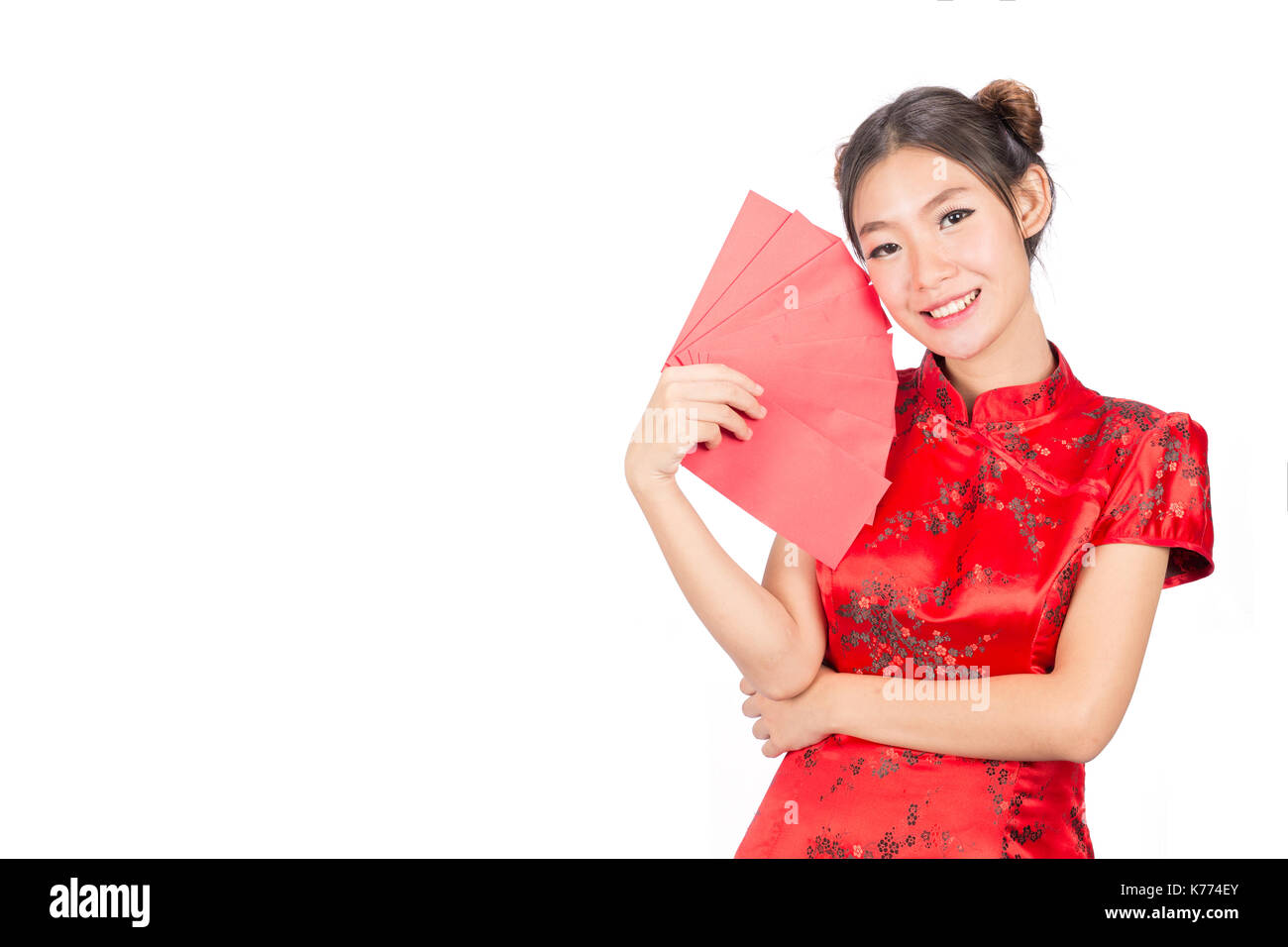 Asian Girl In Traditional And Take Red Envelopes Chinese New Year Concept Celebrating Chinese Lunar New Year Or Spring Festival Isolated On White Ba Stock Photo Alamy