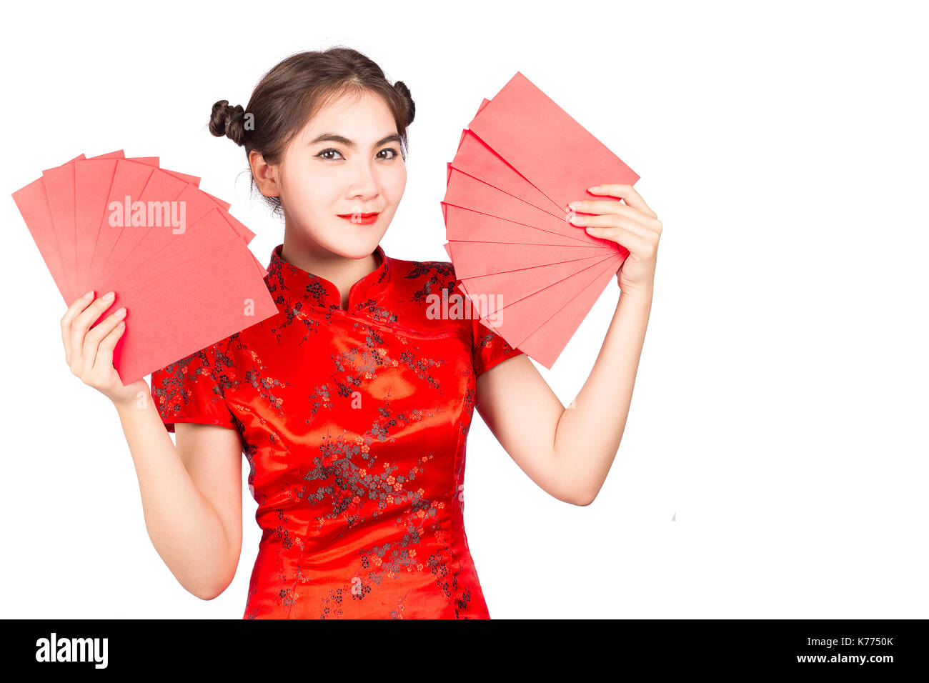 Asian Girl In Traditional And Take Red Envelopes Chinese New Year Concept Celebrating Chinese Lunar New Year Or Spring Festival Isolated On White Ba Stock Photo Alamy