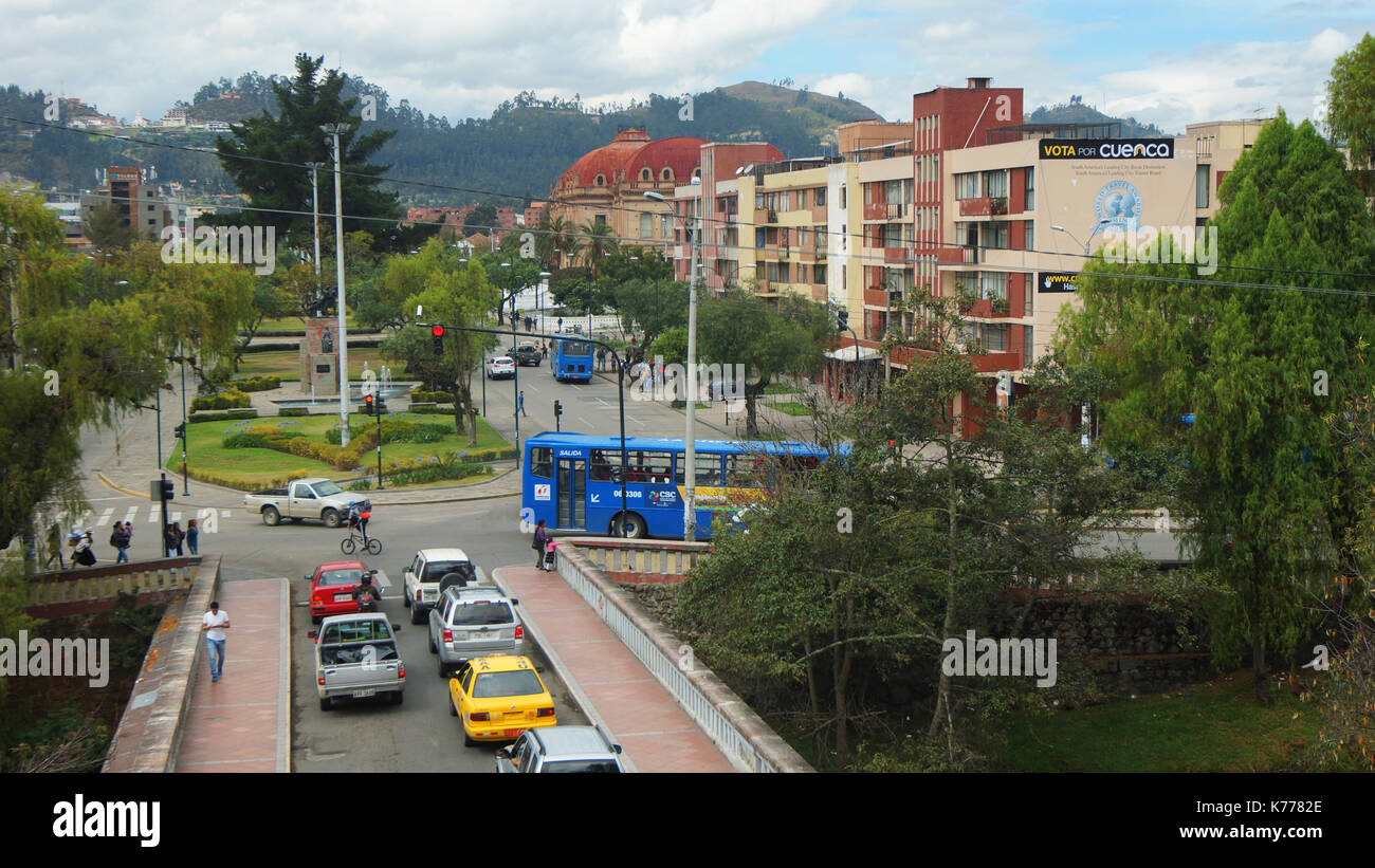 Daily activity on the bridge located on Avenida 12 de Abril and Avenida  Fray Vicente Solano in the southern part of the city of Cuenca Stock Photo  - Alamy