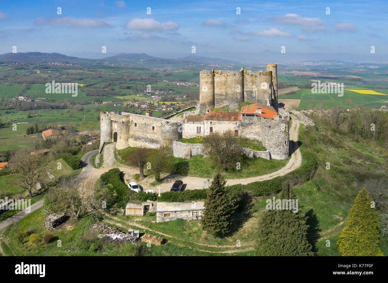 France, Puy de Dome, Montmorin castle, 12th century castle (aerial view