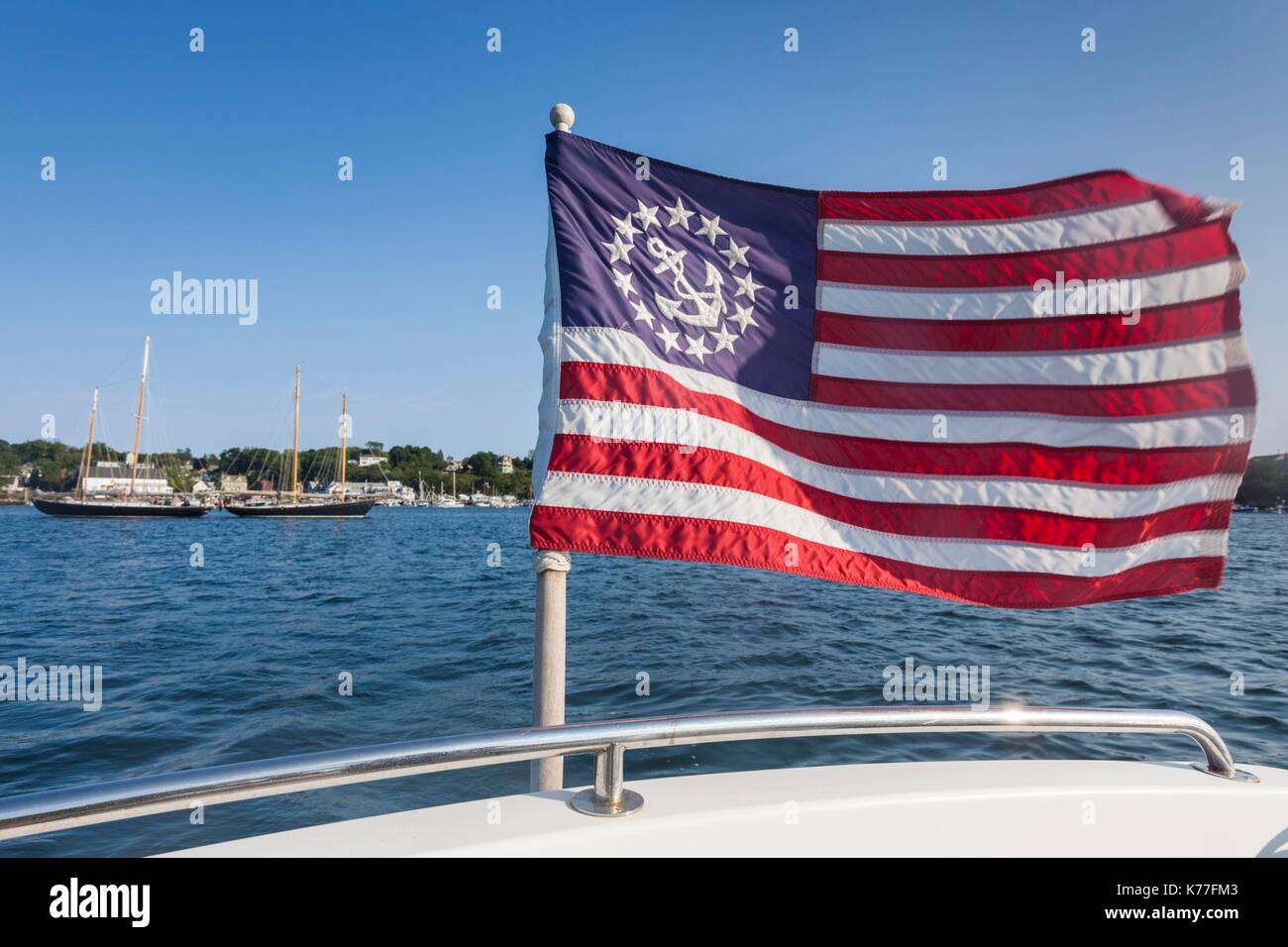United States, Massachusetts, Cape Ann, Gloucester, America's Oldest Seaport, Gloucester Schooner Festival, schooner US flag Stock Photo