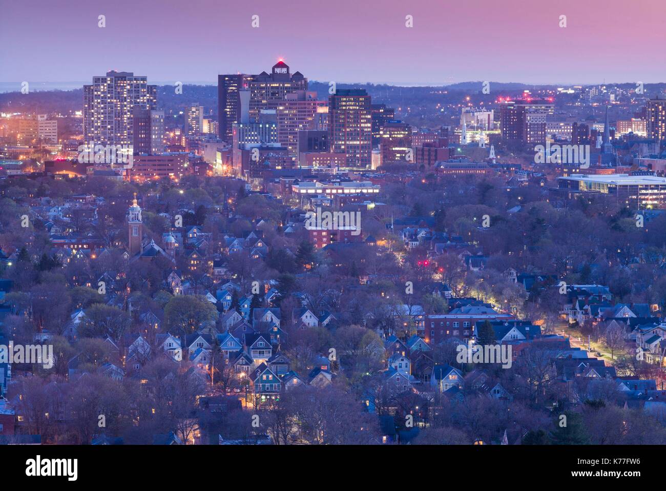 United States, Connecticut, New Haven, city skyline from East Rock Park