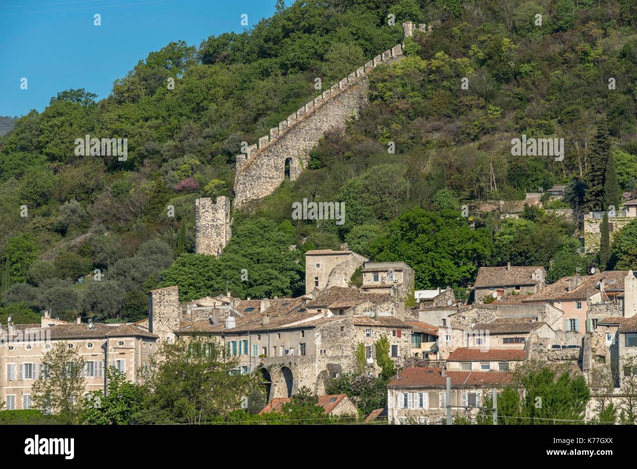 France, Ardeche, village of Rochemaure, plateau du Coiron, Rhone valley