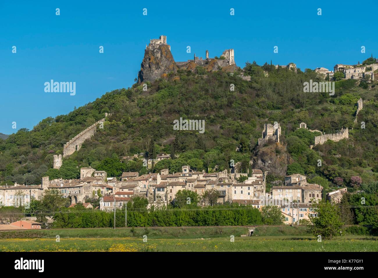 France, Ardeche, castle of Rochemaure, plateau du Coiron, Rhone valley