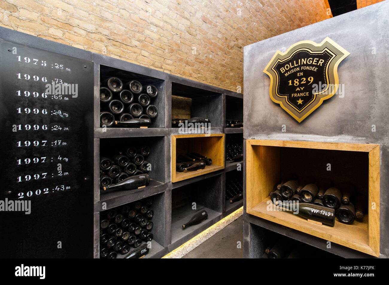 France, Marne, Ay, old bottles in Bollinger caves Stock Photo