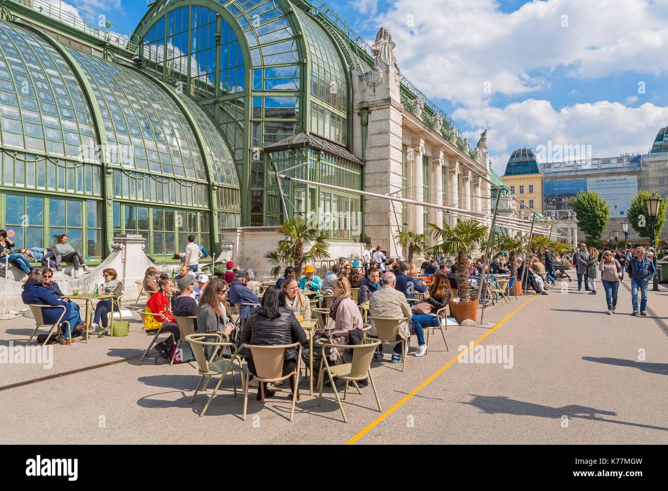 Austria, Vienna, historic center listed as World Heritage by UNESCO, Burggarten, and the Palmenhaus greenhouse Stock Photo