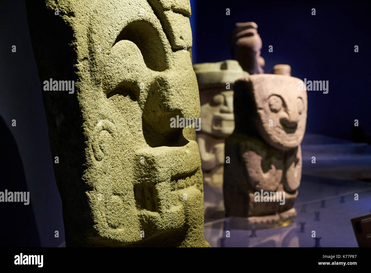 stone carved statues inside museum of San Agustin, UNESCO world heritage site, Colombia, South America Stock Photo