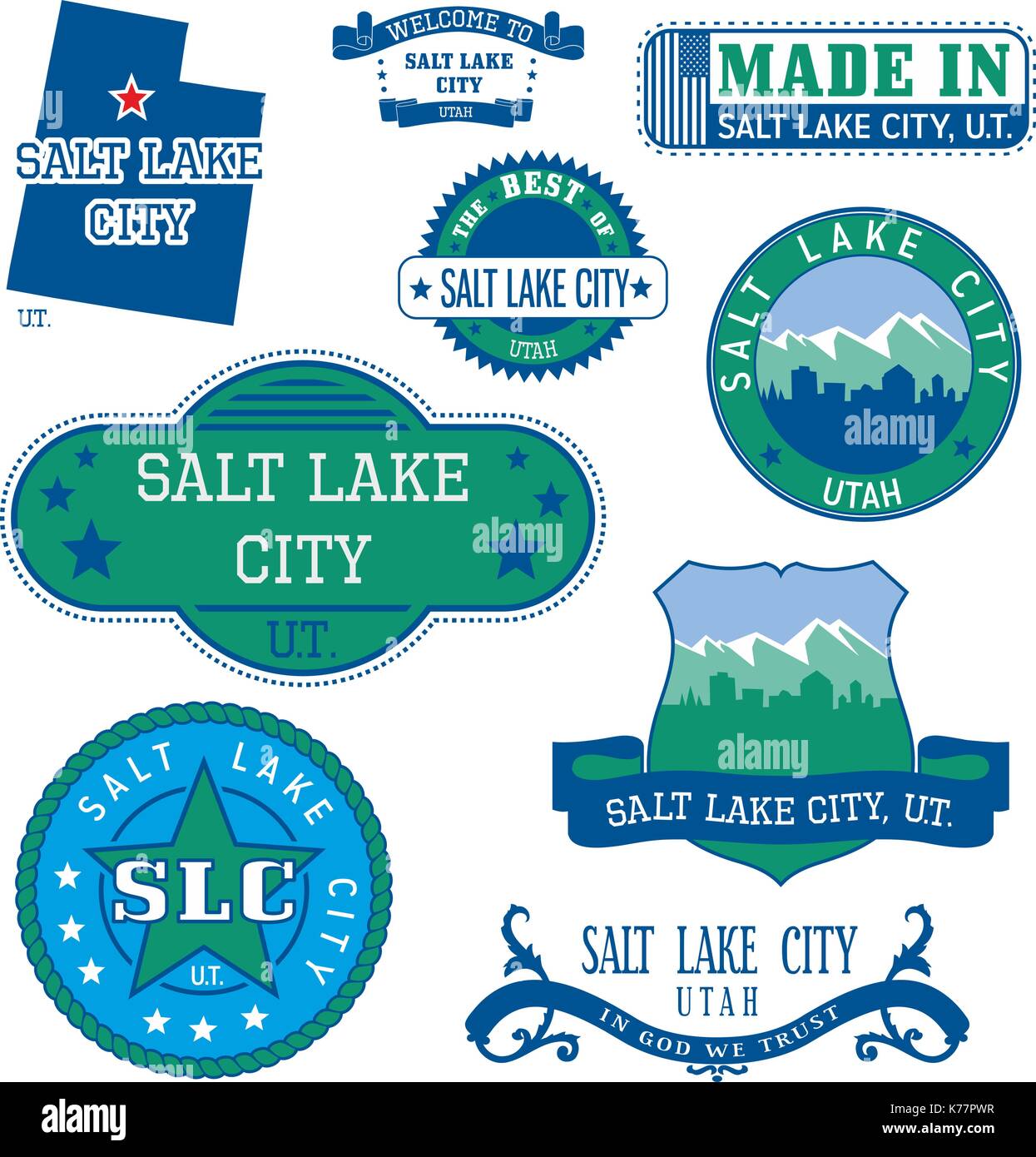 Set of generic stamps and signs of Salt Lake City, Utah Stock Vector