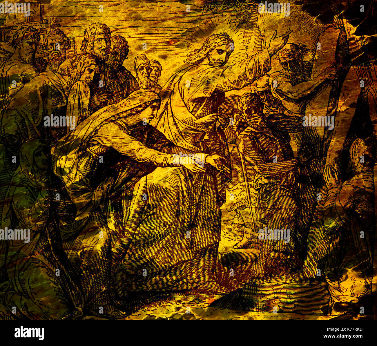 Resurrection of Lazarus graphic collage from engraving of Nazareene Resurrection of Lazarus graphic collage from engraving of Nazareene