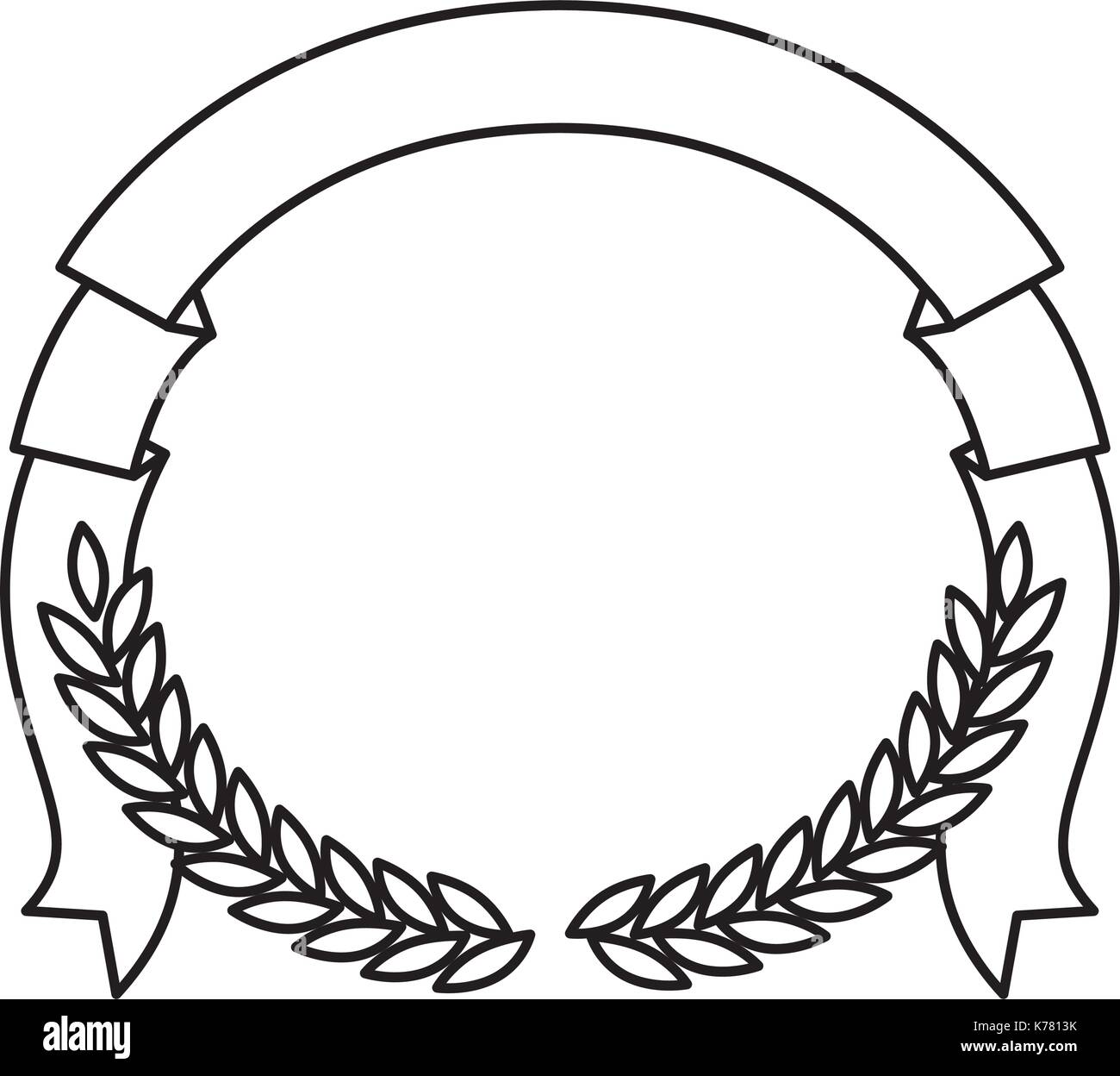 monochrome olive branches and ribbon on top Stock Vector