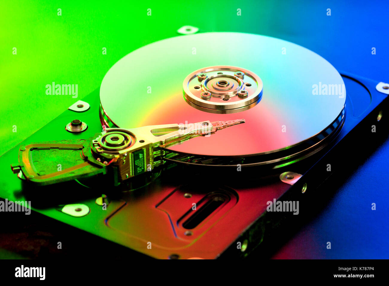 Hard disk drive platter and read / write head (HDD read/write head, Hard Drive) Stock Photo
