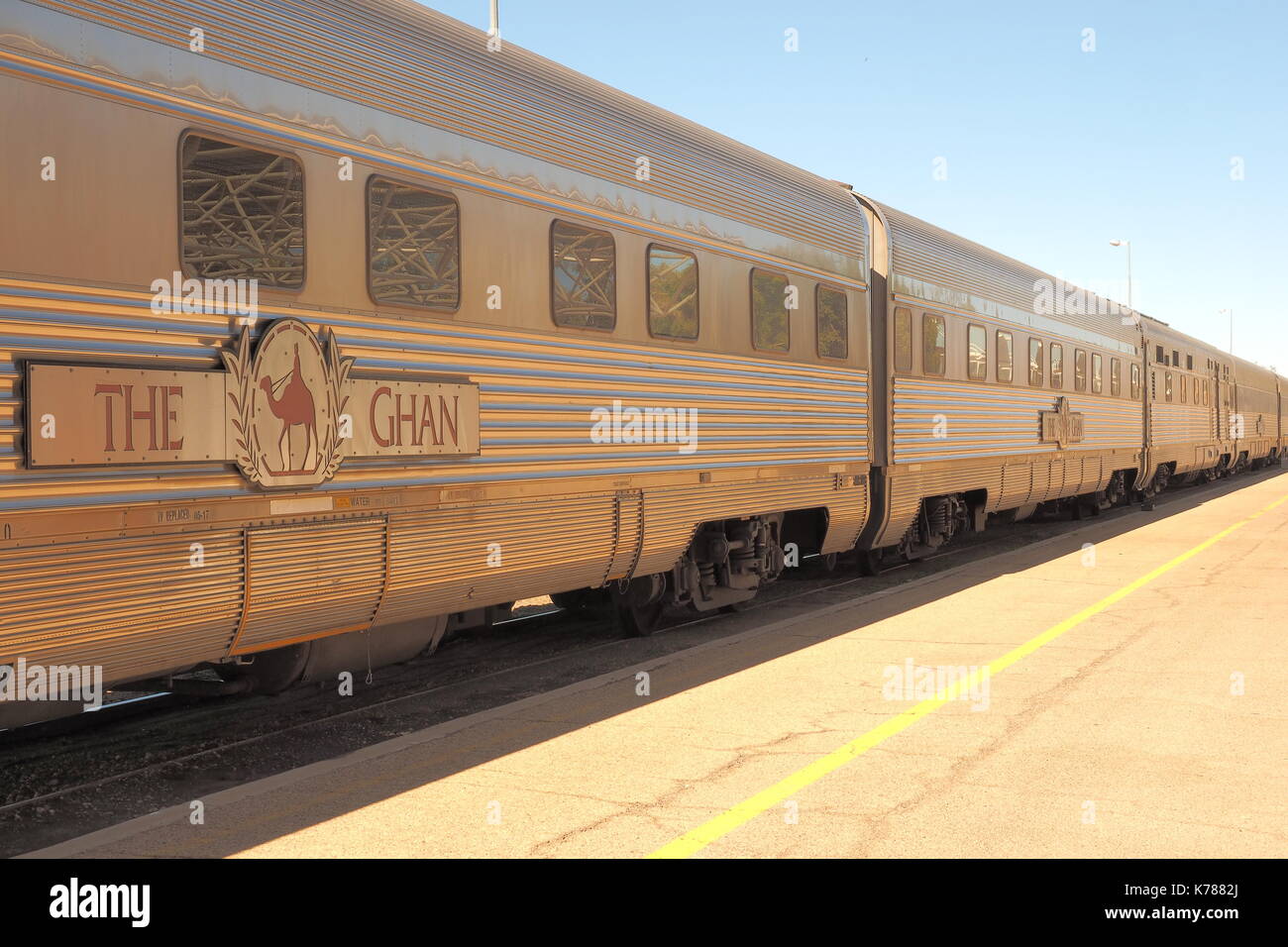 Alice Springs, Australia - September 7, 2017: The famous Ghan railway at the Alice Springs terminal Stock Photo