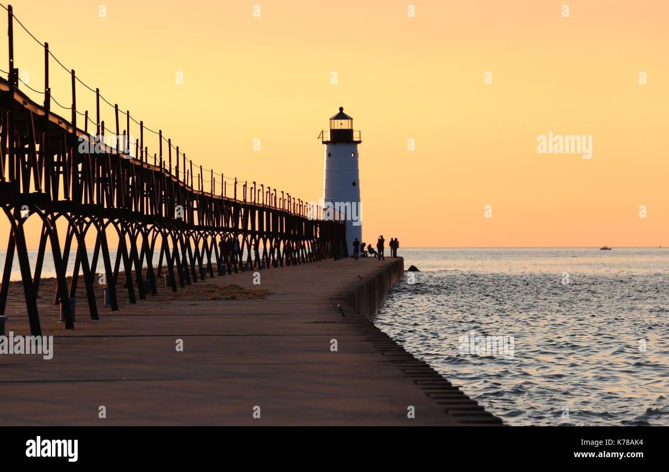 North Pier Lighthouse in Manistee Michigan. Off lake Michigan Stock Photo Alamy