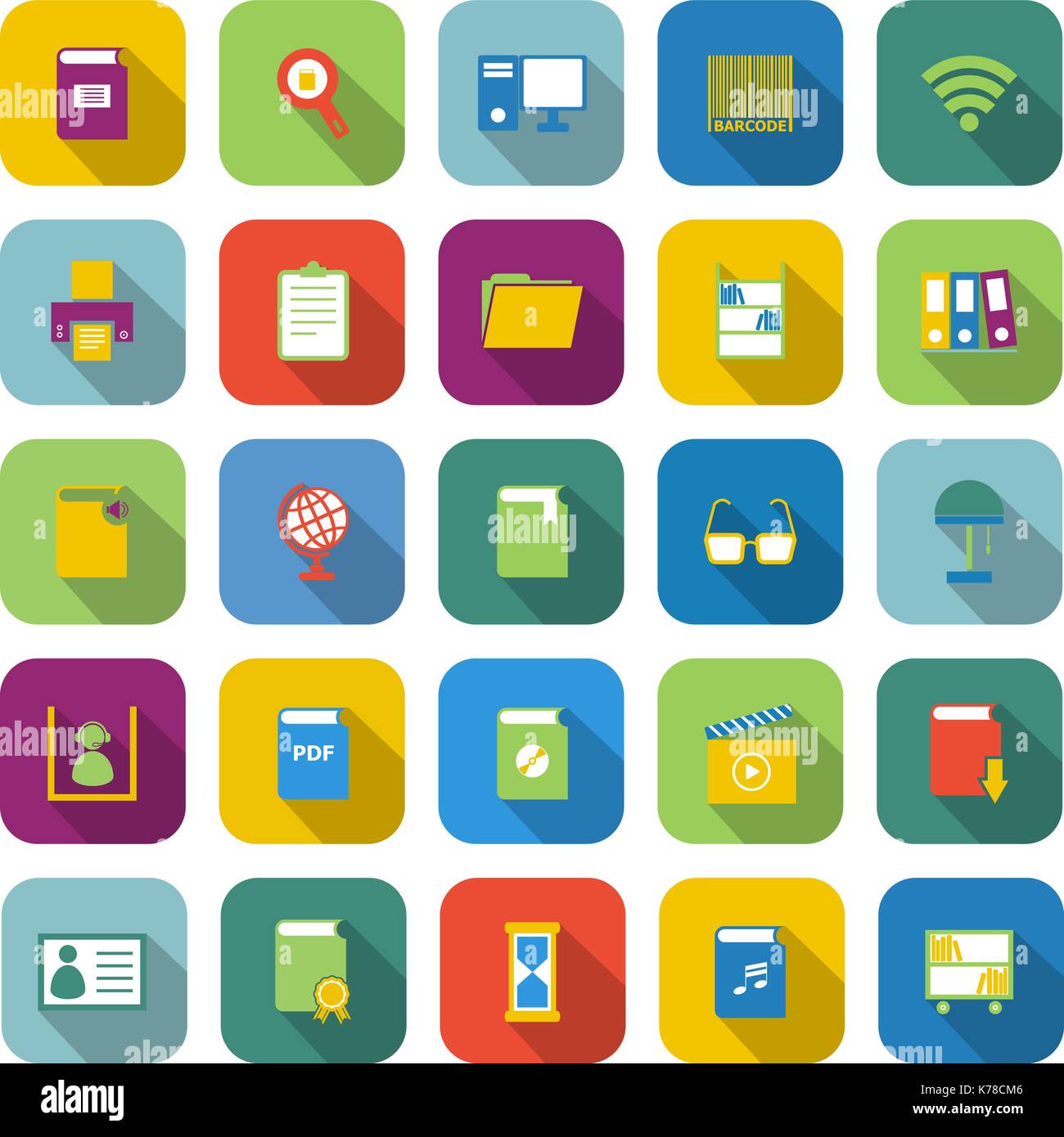 Library color icons with long shadow, stock vector Stock Vector Image ...