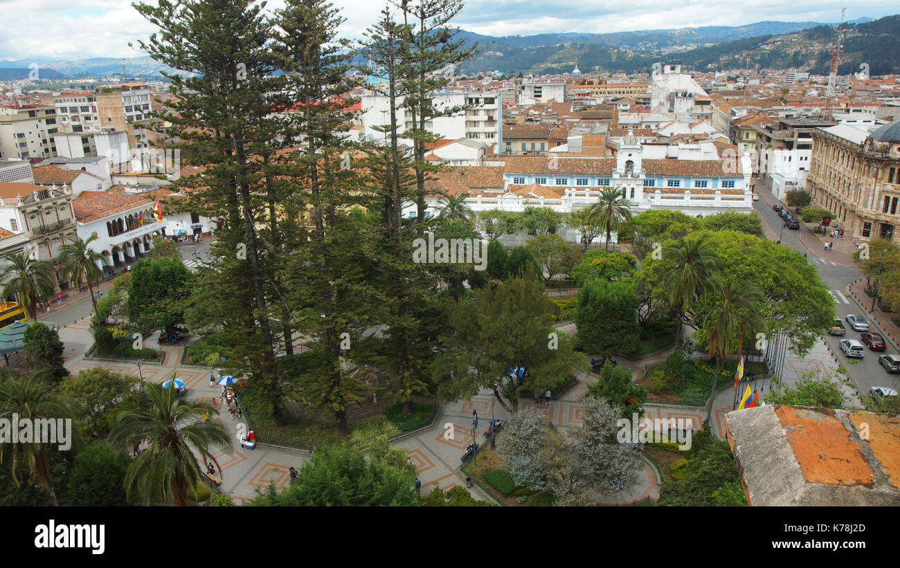 Aerial view of the Abdon Calderon park in the historical center of the ...