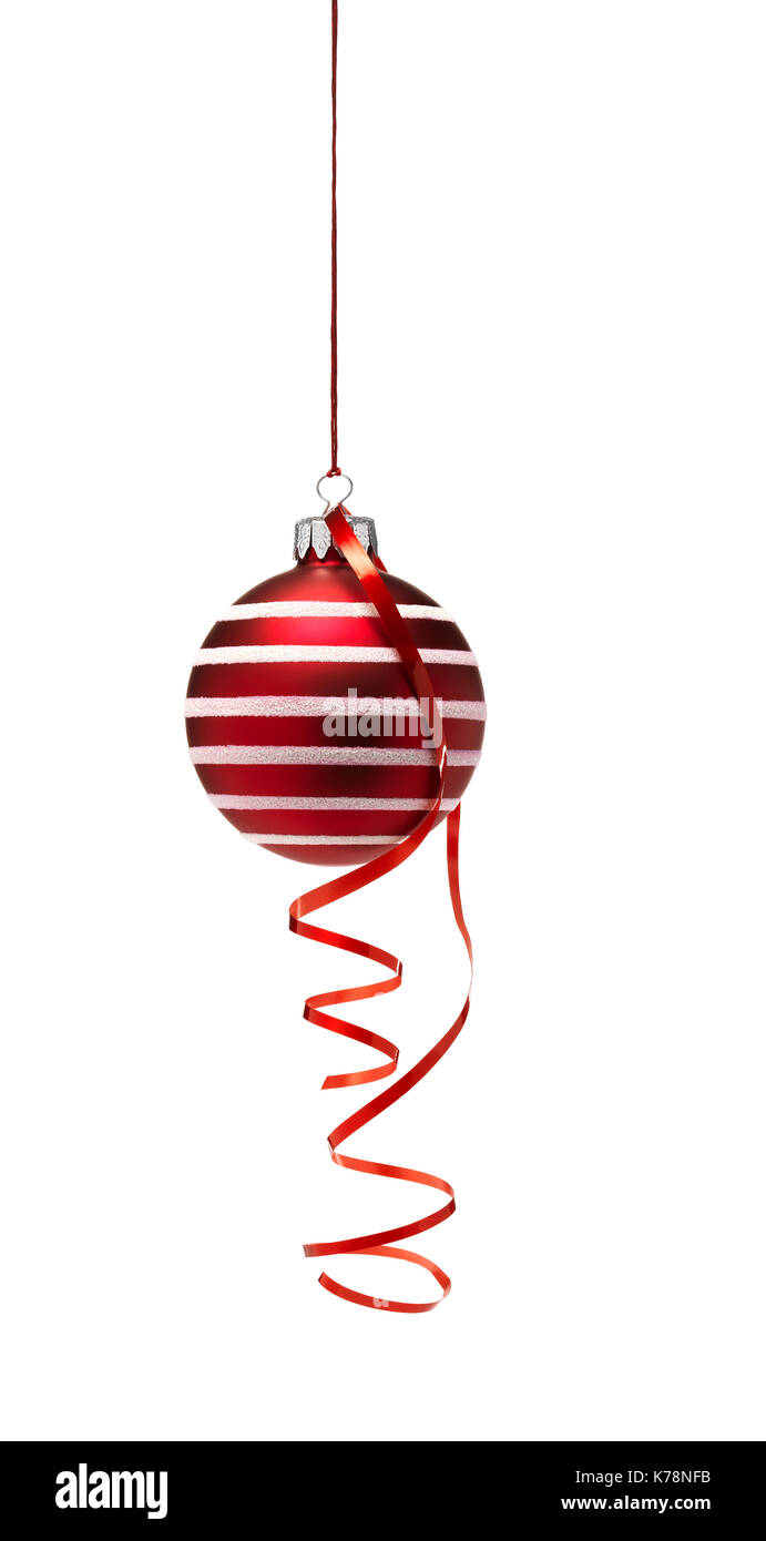 Red Hanging Bauble with Ribbon Stock Photo