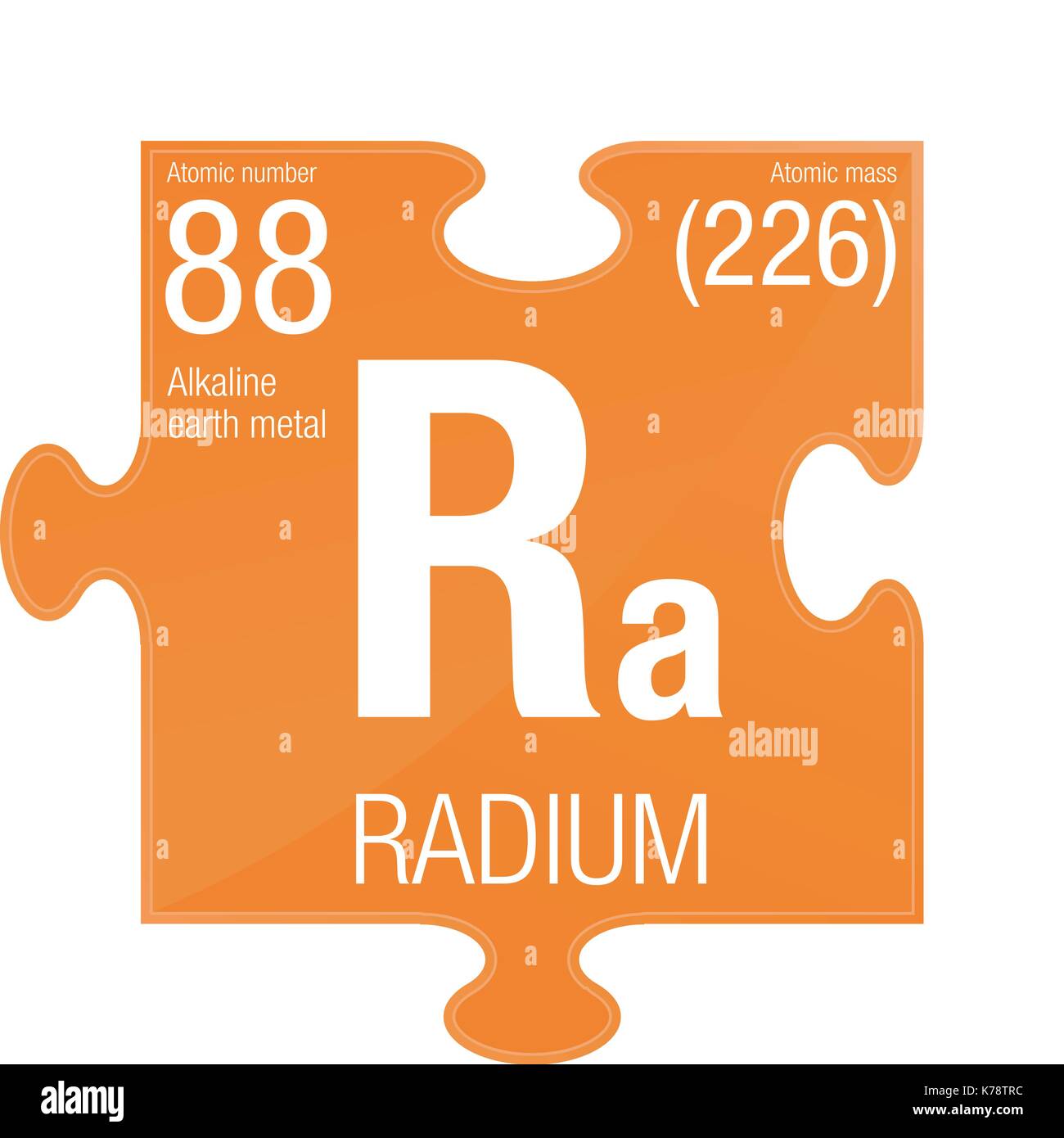 Radium symbol. Element number 88 of the Periodic Table of the Elements - Chemistry - Puzzle piece with orange background Stock Vector