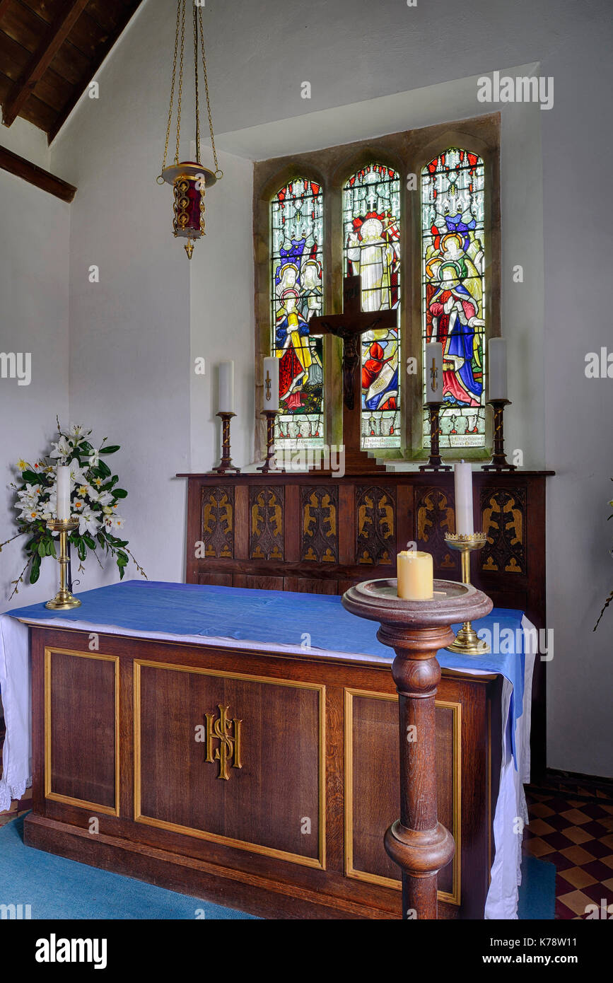 Altar of Late Medieval St Andrew's Church, Withypool, Exmoor, Somerset Stock Photo