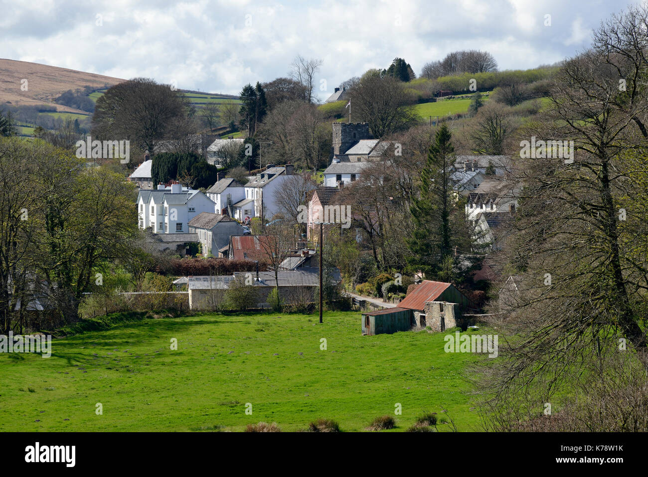 Withypool viewed from Two Moors Way footpath Exmoor, Somerset Stock